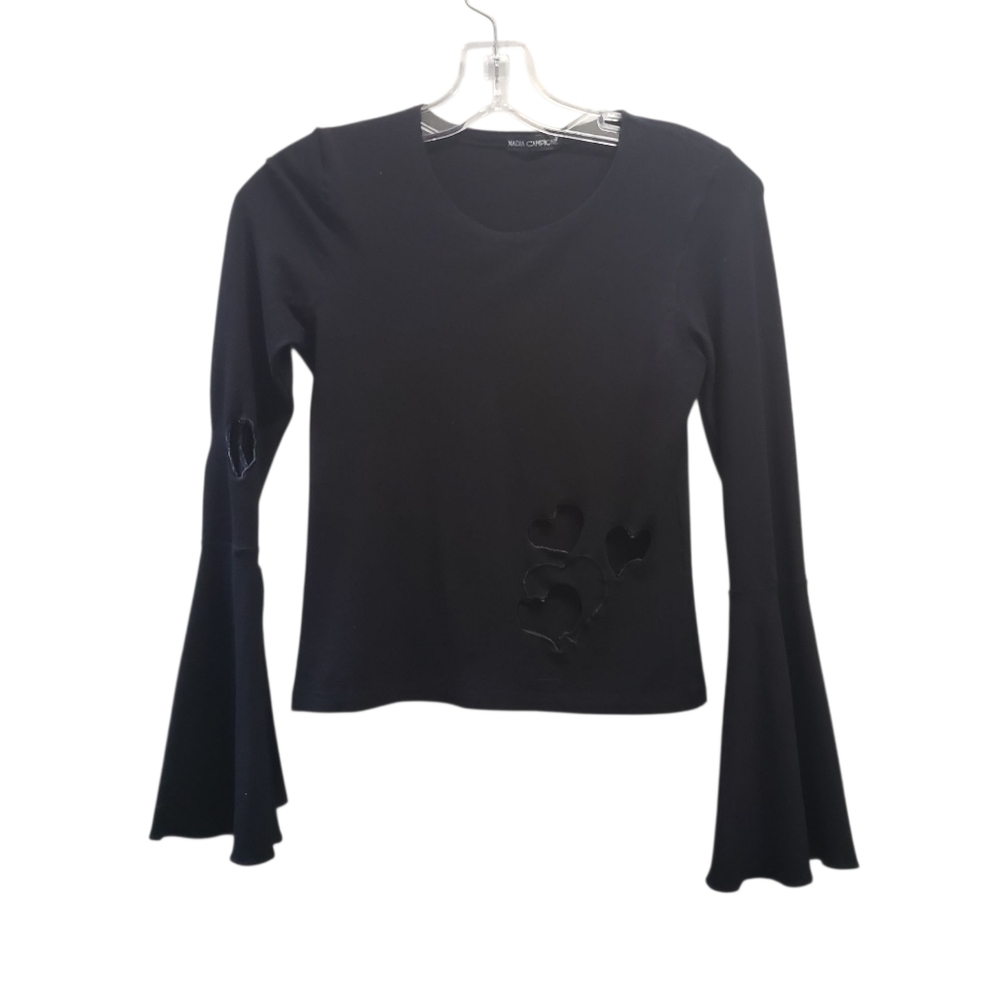 Y2K Top Flare Bell Sleeve Heart Cut Out Crop Goth No Size Tag Fits Small/Medium